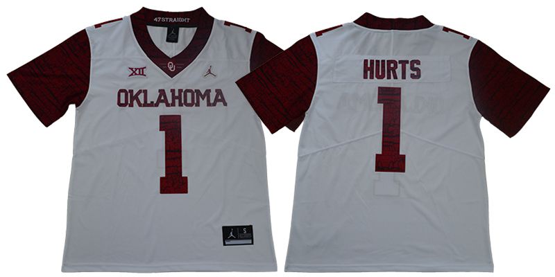 Men Oklahoma Sooners 1 Hurts White NCAA Jerseys